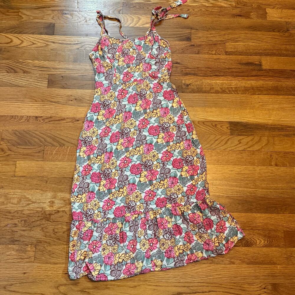 Mimi Chica Girls Medium Pink Green Floral Ruffle Midi Dress Spring Summer Party